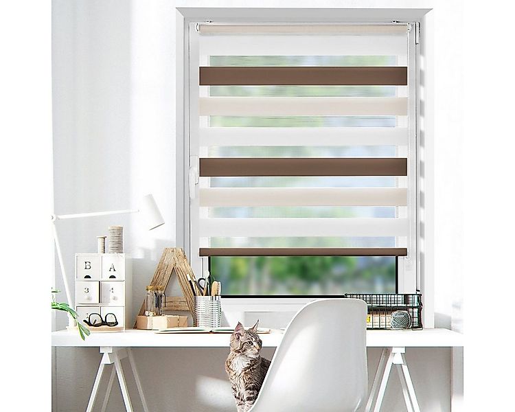 Doppelrollo rollos für Fenster ohne Bohren 130cm, OUBO, Lichtschutz, freihä günstig online kaufen