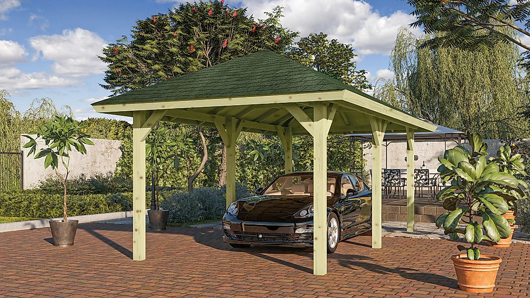 Karibu Pavillon "Bergen 2", (Set), BxTxH: 338x592x290 cm, mit grünen Dachsc günstig online kaufen