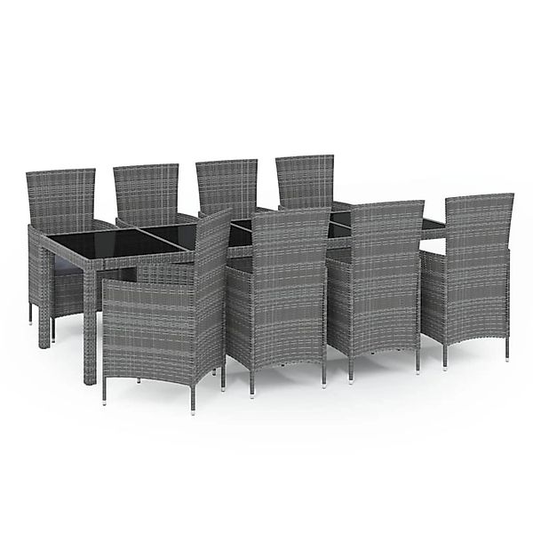 vidaXL 9-tlg Garten-Essgruppe mit Kissen Poly Rattan Grau Modell 7 günstig online kaufen