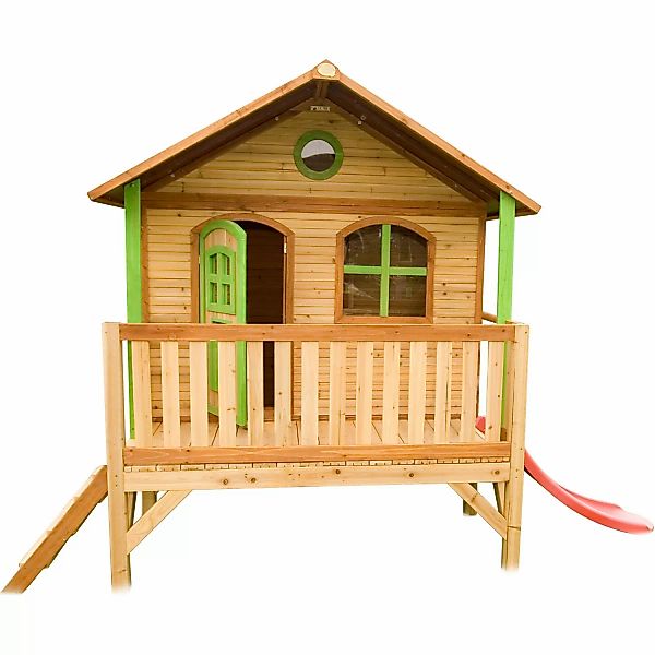 Axi Stef Spielhaus Braun - Weiß mit Lindgrüner Rutsche 212 x 349 x 233 cm günstig online kaufen