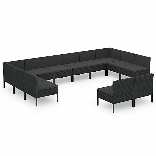 12-tlg. Garten-lounge-set Mit Auflagen Poly Rattan Schwarz günstig online kaufen