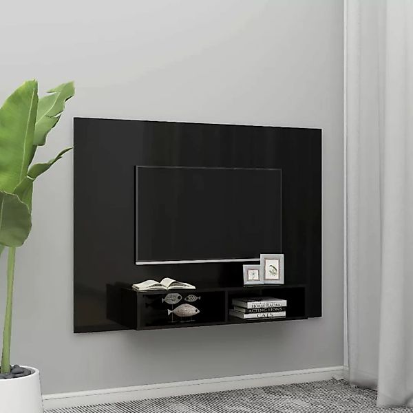 Tv-wandschrank Hochglanz-schwarz 135x23,5x90 Cm Spanplatte günstig online kaufen