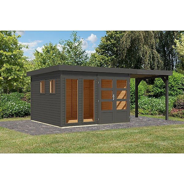 Karibu Gartenhaus Maradi 6 Rundum m. Anbaudach Terragrau 216 x 298 x 302 cm günstig online kaufen