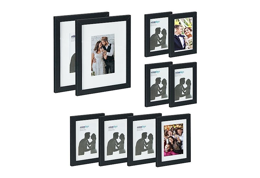 relaxdays Bilderrahmen-Set Bilderrahmen 10er Set, schwarz günstig online kaufen