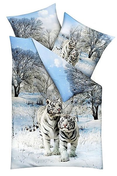 JACK Bettwäsche Schnee Tiger Raubkatze Winter Schnee Kaeppel, Mako-Satin, 2 günstig online kaufen