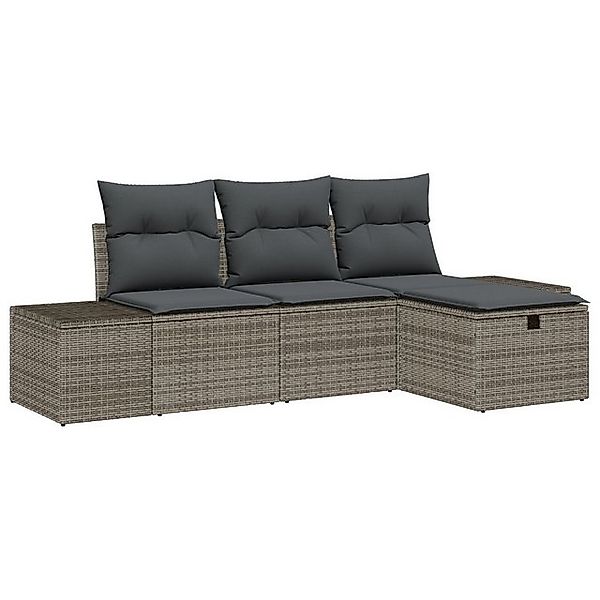 vidaXL Loungesofa 4-teiliges Garten Sofa Set mit Kissen in Grau Poly Rattan günstig online kaufen