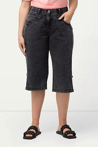 Ulla Popken Bermudas Jeans-Bermuda Used-Look gerades Bein Elastikbund günstig online kaufen