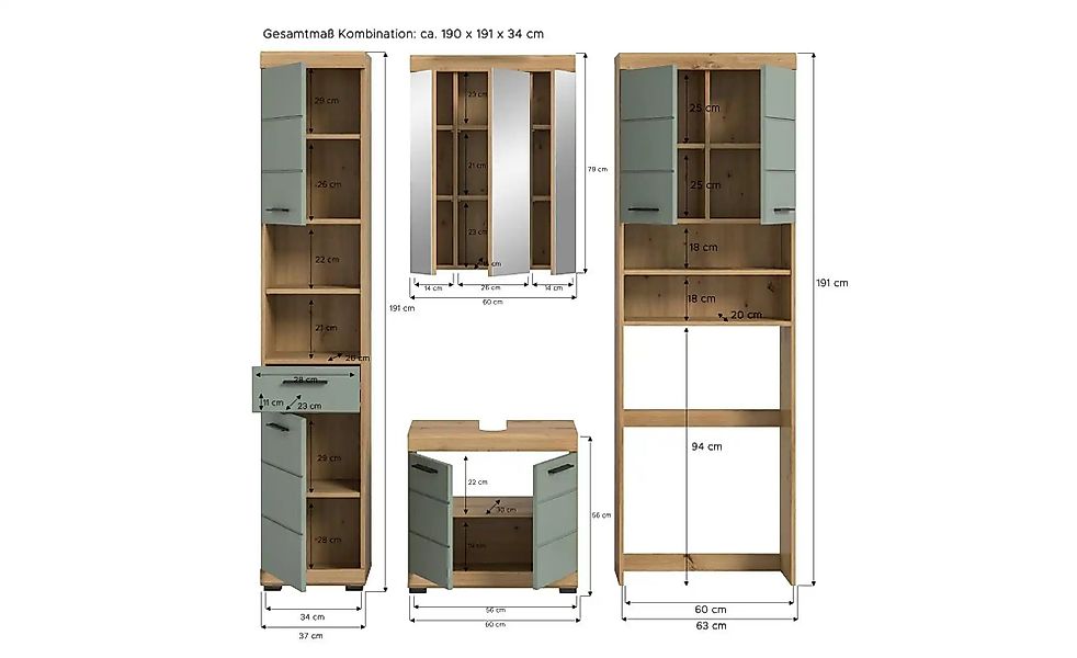 Badmöbel-Set SCHLOONSEE  4 teilig  bestehend aus: Hochschrank  WBU  Spiegel günstig online kaufen