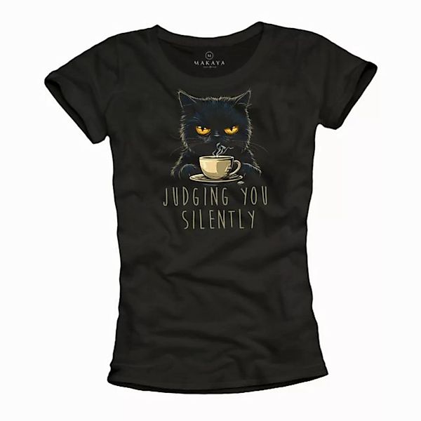 MAKAYA Print-Shirt Damen Katzenmotiv Lustige Geschenke für Katzenliebhaber günstig online kaufen