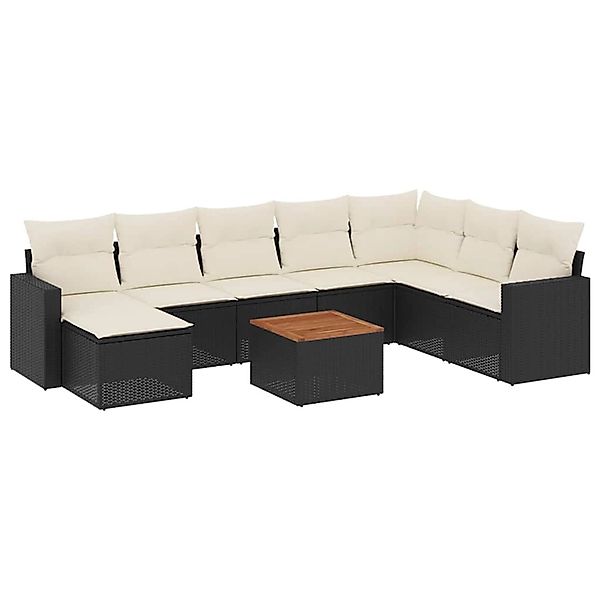 vidaXL 9-Tlg Garten-Sofagarnitur mit Kissen Schwarz Poly Rattan 3256588 günstig online kaufen