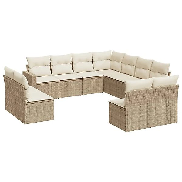 vidaXL 11-Tlg Garten-Sofagarnitur mit Kissen Beige Poly Rattan 3251465 günstig online kaufen