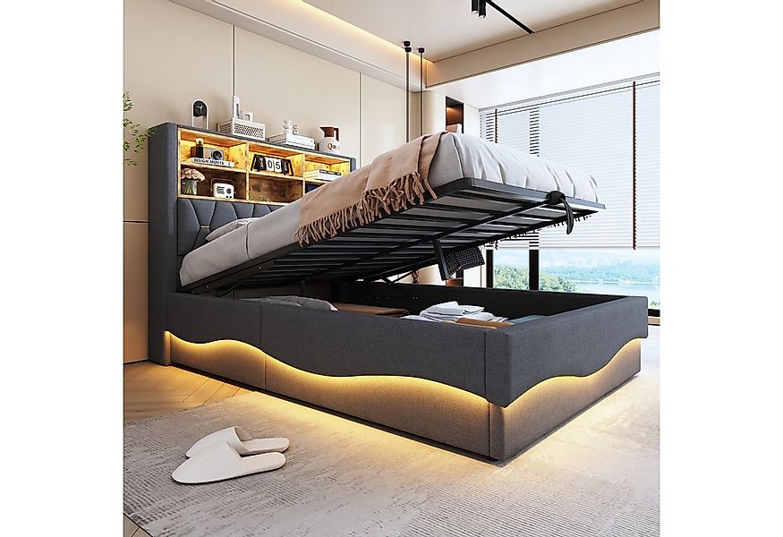 STILVORA Polsterbett 140x200 mit LED-Licht&USB,Jugendbett Doppelbett mit La günstig online kaufen