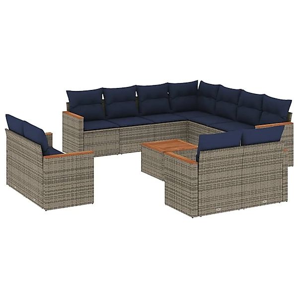 vidaXL 12-Tlg Gartensofa-Set mit Kissen Grau Polyrattan 3226509 günstig online kaufen