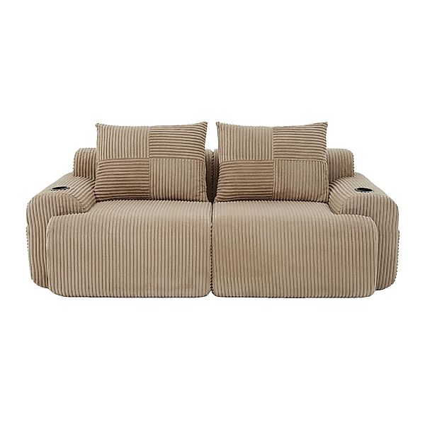 Modulares 2-Sitzer-Cordsofa, mit Getränkehalter und Seitentasche, 200x99x80 günstig online kaufen