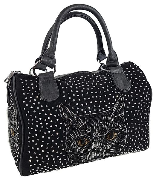 Einkaufszauber Handtasche Handtasche Katze Bowlingbag Strass, günstig online kaufen