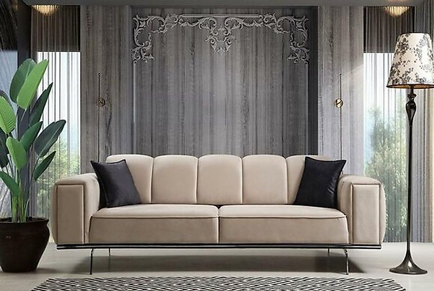 JVmoebel Sofa Couch Luxus Stoffsofa Dreisitzer Polstersofa Beige Sofa Stoff günstig online kaufen