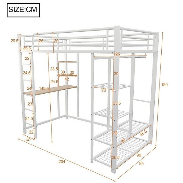 Merax Hochbett (1-St., Metall Jugendbett Etagenbett Multifunktionsbett) Kin günstig online kaufen