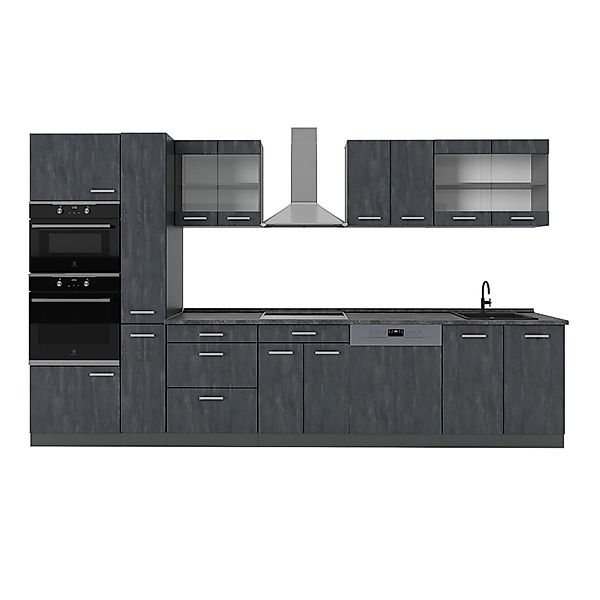 Vicco R-Line Küche Schwarz Beton/Anthrazit 350 cm ohne Arbeitsplatte günstig online kaufen