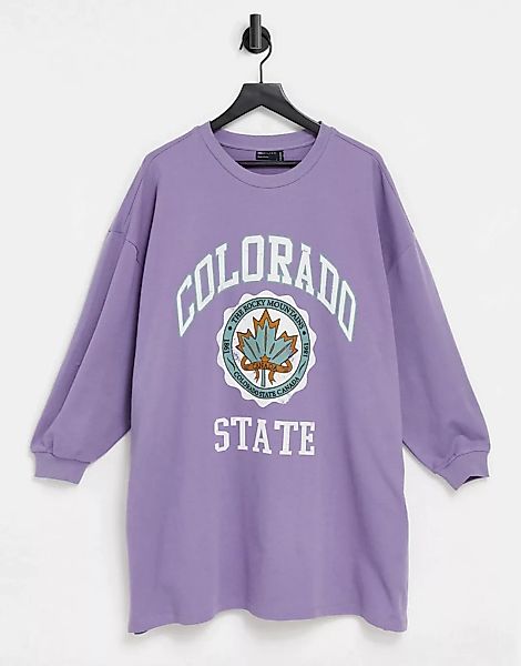 ASOS DESIGN – Kurzes Sweatshirt-Kleid in Staublila mit Colorado-Aufdruck günstig online kaufen