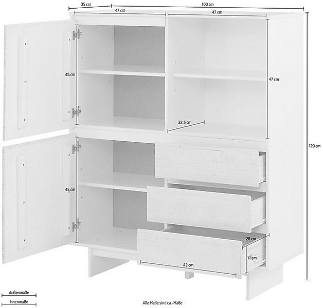 loft24 Midischrank Marcy Highboard aus massiver Kiefer mit schöner Holzstru günstig online kaufen