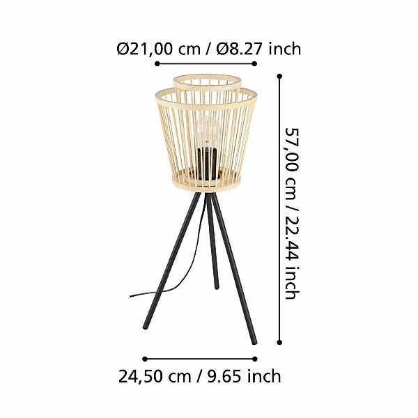 Tischleuchte Hykeham, Höhe 57 cm, natur/schwarz, Bambus günstig online kaufen