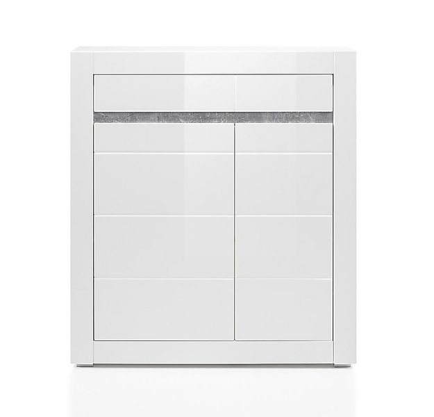 Lomadox Highboard COGO-61, in weiß Hochglanz mit Griffmulden in Betonoptik günstig online kaufen