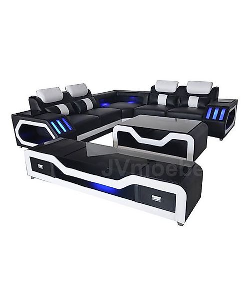 JVmoebel Ecksofa Set Leder Sofa Couch Garnitur Eck Sitz Polster+Tisch+RTV L günstig online kaufen