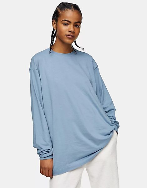 Topshop – Langärmliges Shirt in Blau mit lässigem Schnitt günstig online kaufen