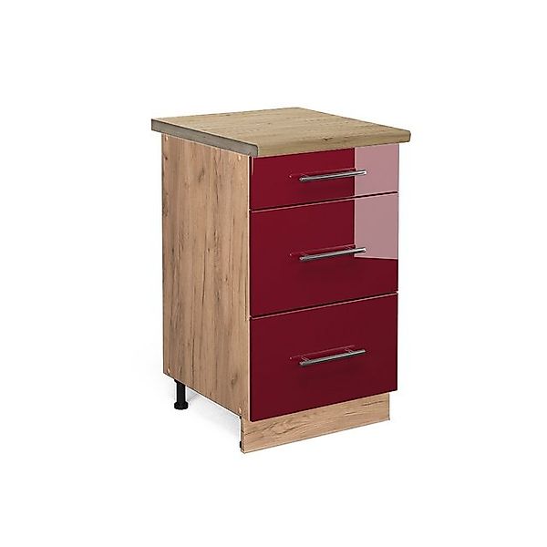 Vicco Küchenunterschrank Fame-Line Bordeaux Hochglanz/Goldkraft Eiche 50 cm günstig online kaufen