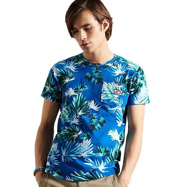 Superdry Allover Print Pocket Kurzarm T-shirt 2XL Brush Palm Blue günstig online kaufen