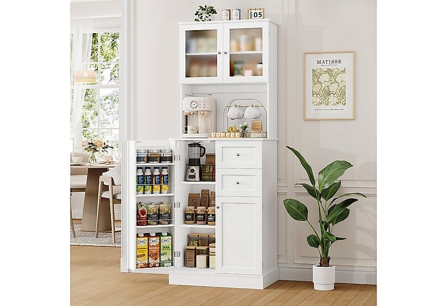 HOMECHO Küchenbuffet 182.5cm Küchenschrank mit 4 Türen und 2 SchubladenWeiß günstig online kaufen