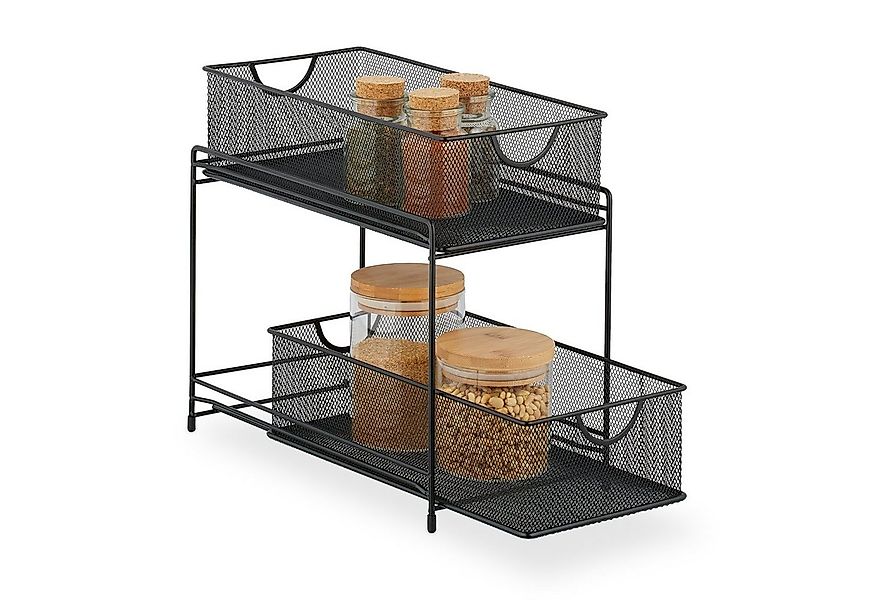 relaxdays Mehrzweckregal Küchen Organizer mit 2 Ausziehkörben, schwarz günstig online kaufen