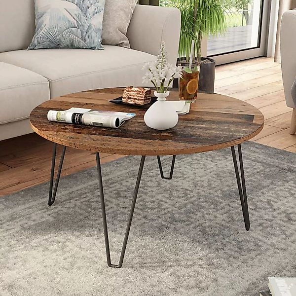 Runder Wohnzimmer Tisch im Industry und Loft Stil 80 cm breit günstig online kaufen