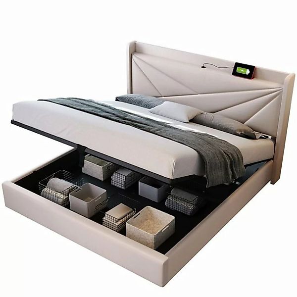 AUFUN Polsterbett Doppelbett Bettkasten mit USB, mit lattenrost für Schlafz günstig online kaufen