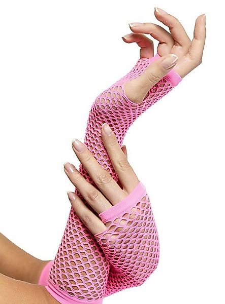 Smiffys Kostüm Netzarmstulpen neon-pink, 80er Jahre Neon-Look für die Arme günstig online kaufen