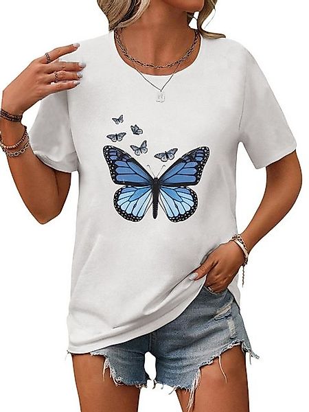 PYL Rundhalsshirt Damen Sommershirt Kurzarm mit Schmetterling Ausgefallene günstig online kaufen
