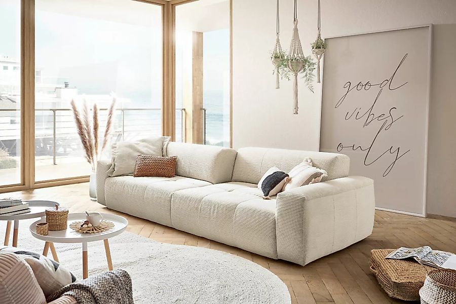 KAWOLA Big Sofa PALACE 3-Sitzer mit Sitztiefenverstellung Cord cremeweiß günstig online kaufen