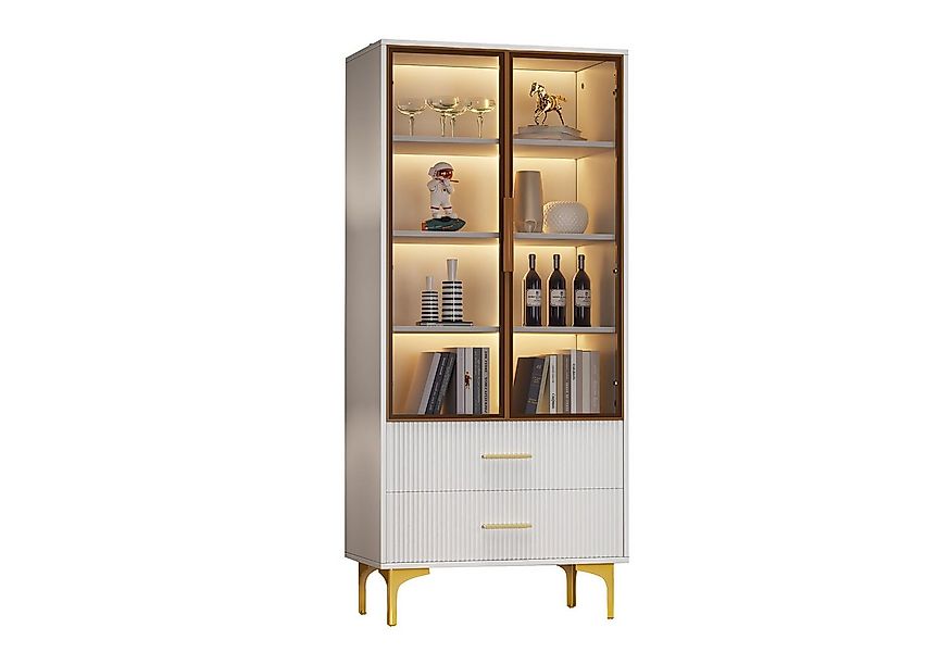 Merax Glasvitrine mit Glastüren inkl. LED (1-St) Hochschrank mit verstellba günstig online kaufen