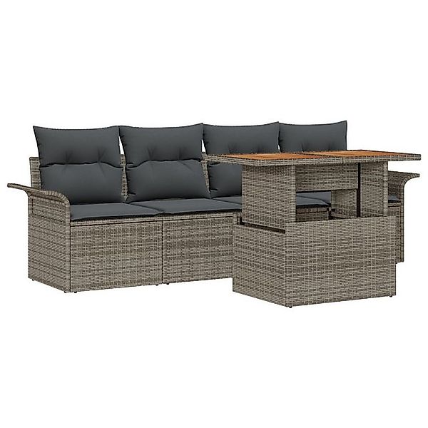 vidaXL Loungesofa 5-tlg. Garten-Sofagarnitur mit Kissen Grau Poly Rattan, 5 günstig online kaufen