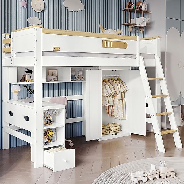 Merax Hochbett 90x200cm mit Rausfallschutz und Leiter Kinderbett mit Schrei günstig online kaufen