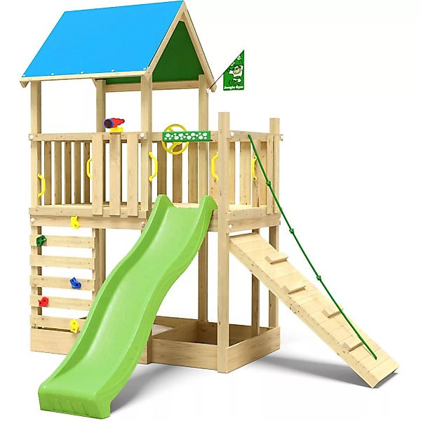 Jungle Gym Spielturm Wonder Holz mit Planendach Kletterrampe Rutsche Hellgr günstig online kaufen