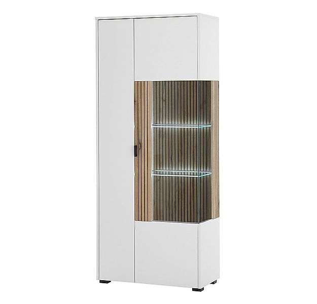 Lomadox Vitrine HUNTER-61 Vitrine Standvitrine Beleuchtung weiß matt Eiche günstig online kaufen