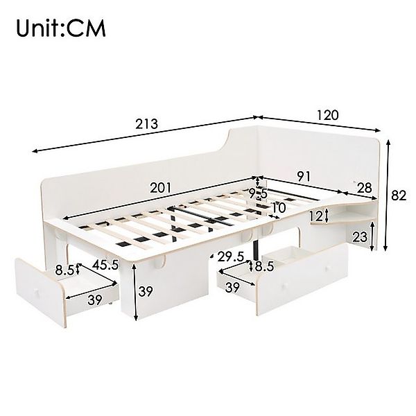 Ulife Kinderbett Holzbett mit Leselicht, USB, Type C und 3 Schubladen (Ohne günstig online kaufen
