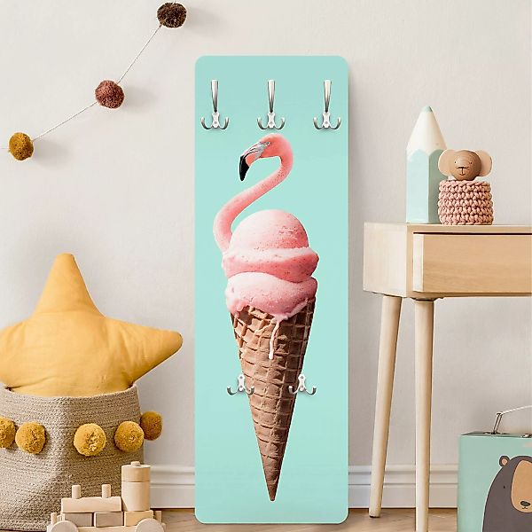 Wandgarderobe Holzpaneel Eis mit Flamingo günstig online kaufen