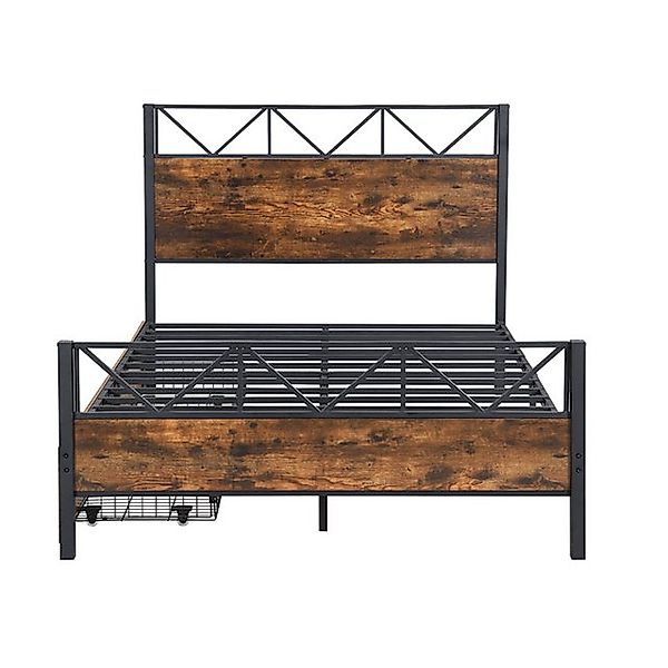 Yemaster Metallbett Stilvolles Metallbett mit Schubladen,vintage-holzfarben günstig online kaufen