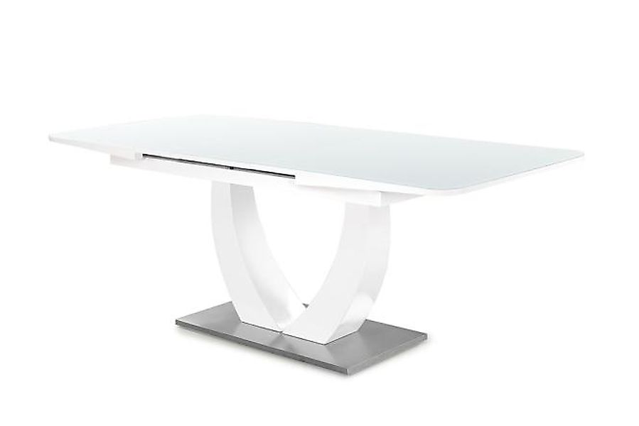 Esstisch ausziehbar ULM Hochglanz Weiss / Edelstahl günstig online kaufen