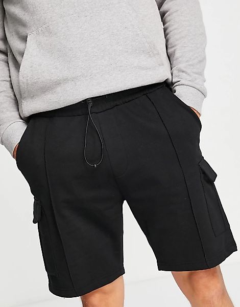 Threadbare – Jersey-Shorts in Schwarz mit Cargo-Taschen günstig online kaufen