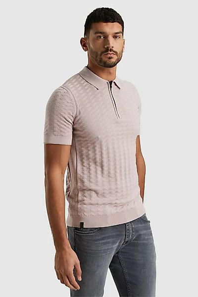 Cast Iron Knitted Half Zip Poloshirt Struktur Rosa - Größe M günstig online kaufen