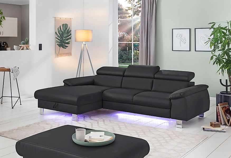 COTTA Ecksofa Komaris, Ecksofa, wahlweise mit RGB-LED-Beleuchtung und Bettf günstig online kaufen