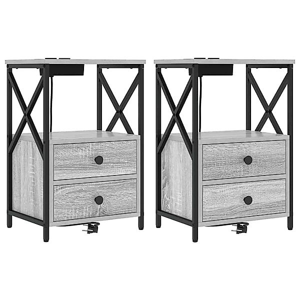 vidaXL Nachttisch mit Ladestation Grau Sonoma Holzwerkstoff 859567 günstig online kaufen